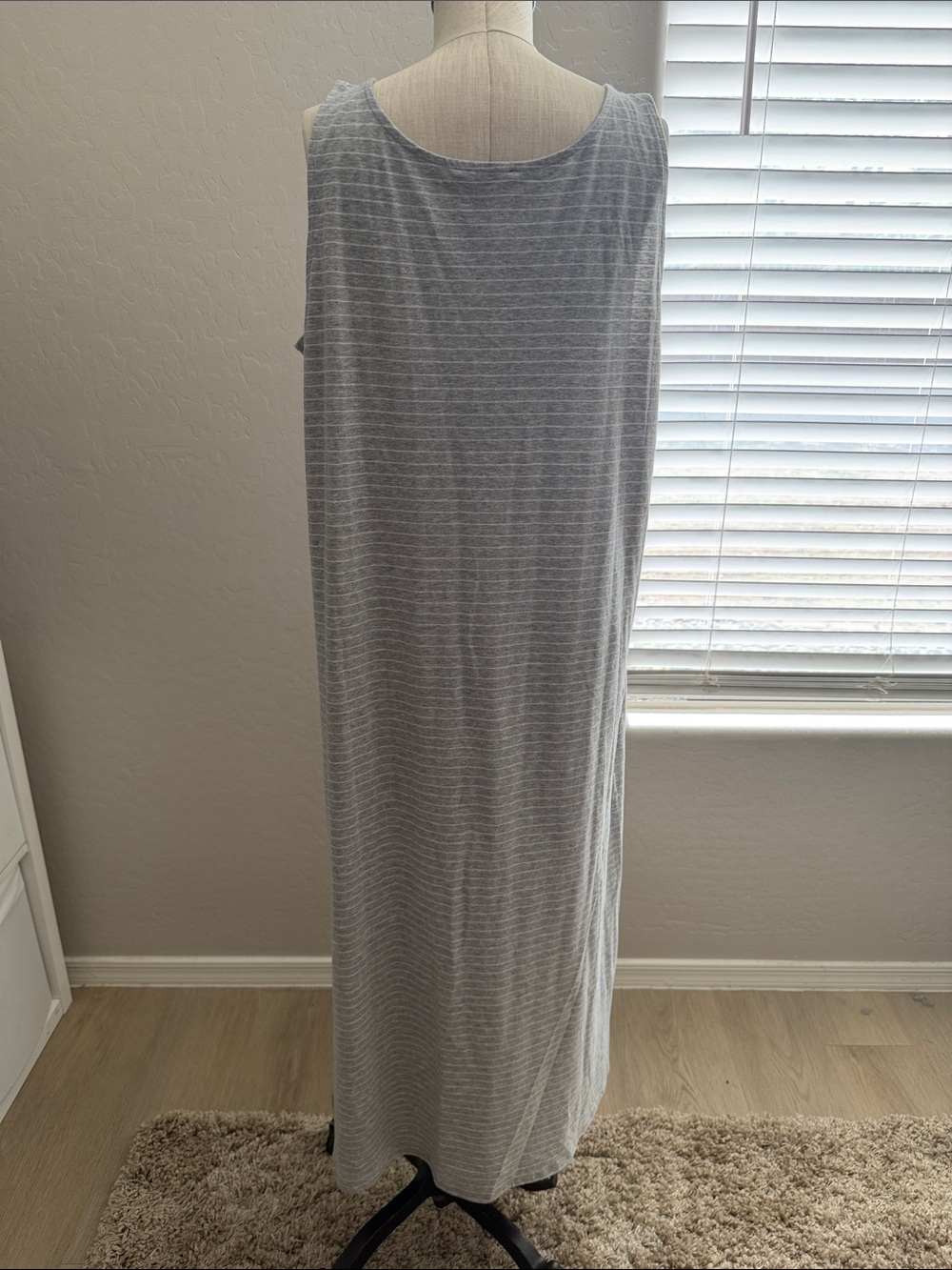 Eileen Fisher Organic Cotton Interlock Gray and White Stripe Tank Sleep Dress L - Picture 10 of 11